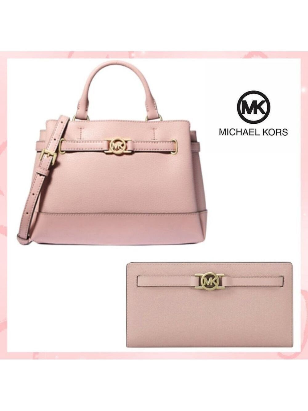 MICHAEL KORS Pink Pebbled Leather Satchel and Wallet Set